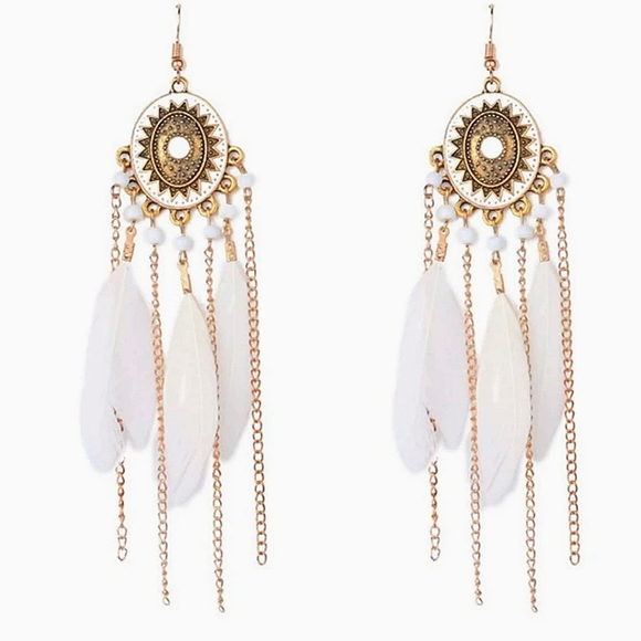 Boho Feather Tassel Drop Earrings - Picture 3 of 4
